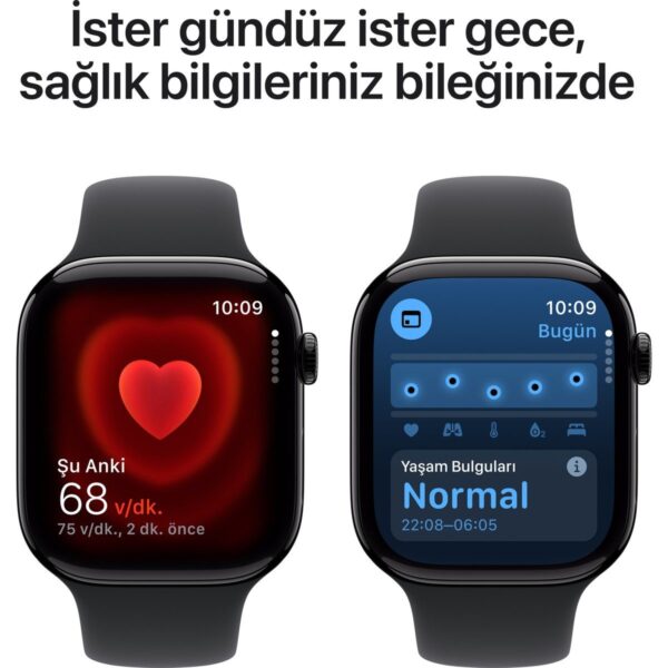 Apple Watch Series 10 GPS + Cellular 42 mm Ekran Boyutu ile Simsiyah Alüminyum Kasa Sağlık Takibi Özellikleri M/L