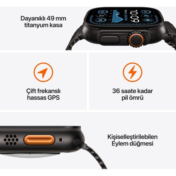 Apple Watch Ultra 2 GPS + Cellular 49mm Siyah Titanyum Kasa ve Siyah Titanyum Milanese Loop – Küçük Boy