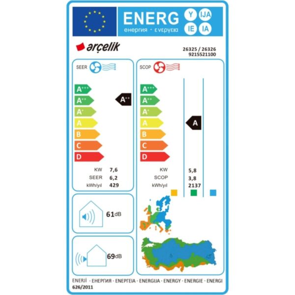 Arçelik 26000 BTU/h Monofaze Salon Tipi Klima A+ Enerji Sınıfı Inverter ile Sessiz Çalışma