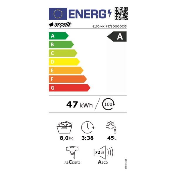 Arçelik 8100 MX 8 Kg Çamaşır Makinesi A Enerji Sınıfı 1000 Devir Hızı Beyaz Renk