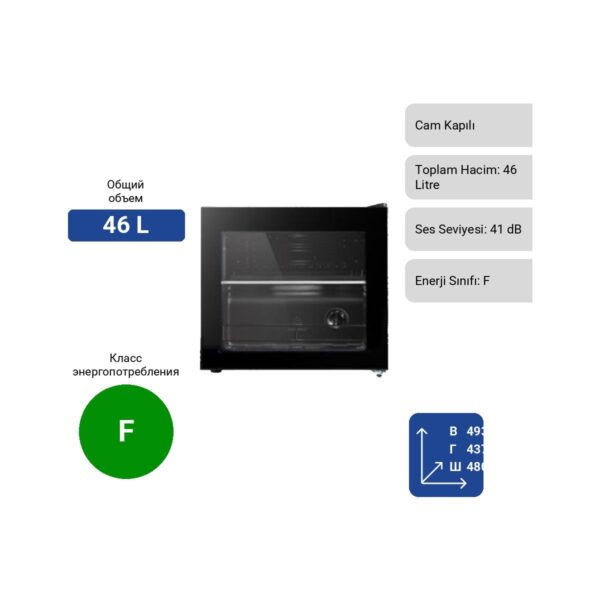 Beko 7726 MC Cam Kapılı Mini Dolap 46 Litre F Enerji Sınıfı ile Şık Tasarım ve Sessiz Çalışma