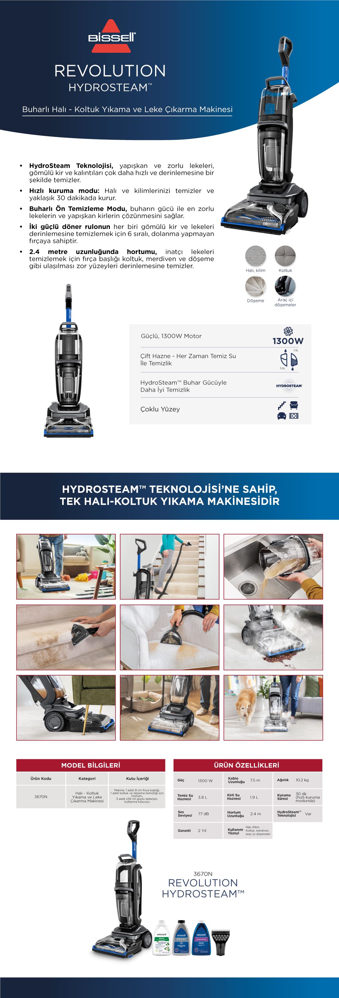 Bissell Revolution Hydrosteam Buharlı Halı - Koltuk Yıkama ve Leke Çıkarma Makinesi