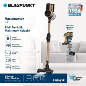 Blaupunkt Vacumaster A40 Dikey Şarjlı Süpürge 25.9 V HEPA Filtreli 0,75 lt Toz Haznesi ile Güçlü Temizlik HBCV00004MCUUA
