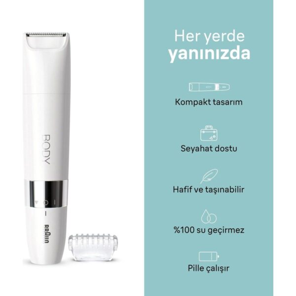 Braun Body Mini Trimmer BS1000 Vücut Tüy Kesme Makinesi + Düzeltici Tarak, Pil ve Temizleme Fırçası