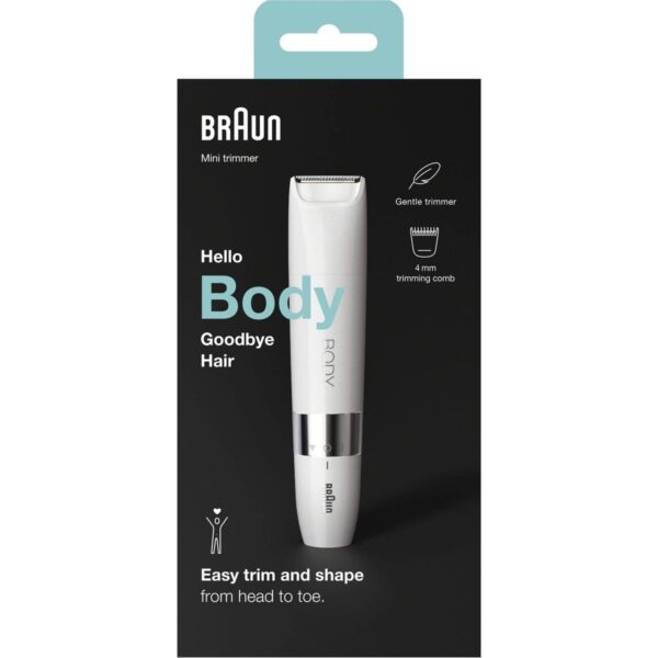 Braun Body Mini Trimmer BS1000 Vücut Tüy Kesme Makinesi + Düzeltici Tarak, Pil ve Temizleme Fırçası