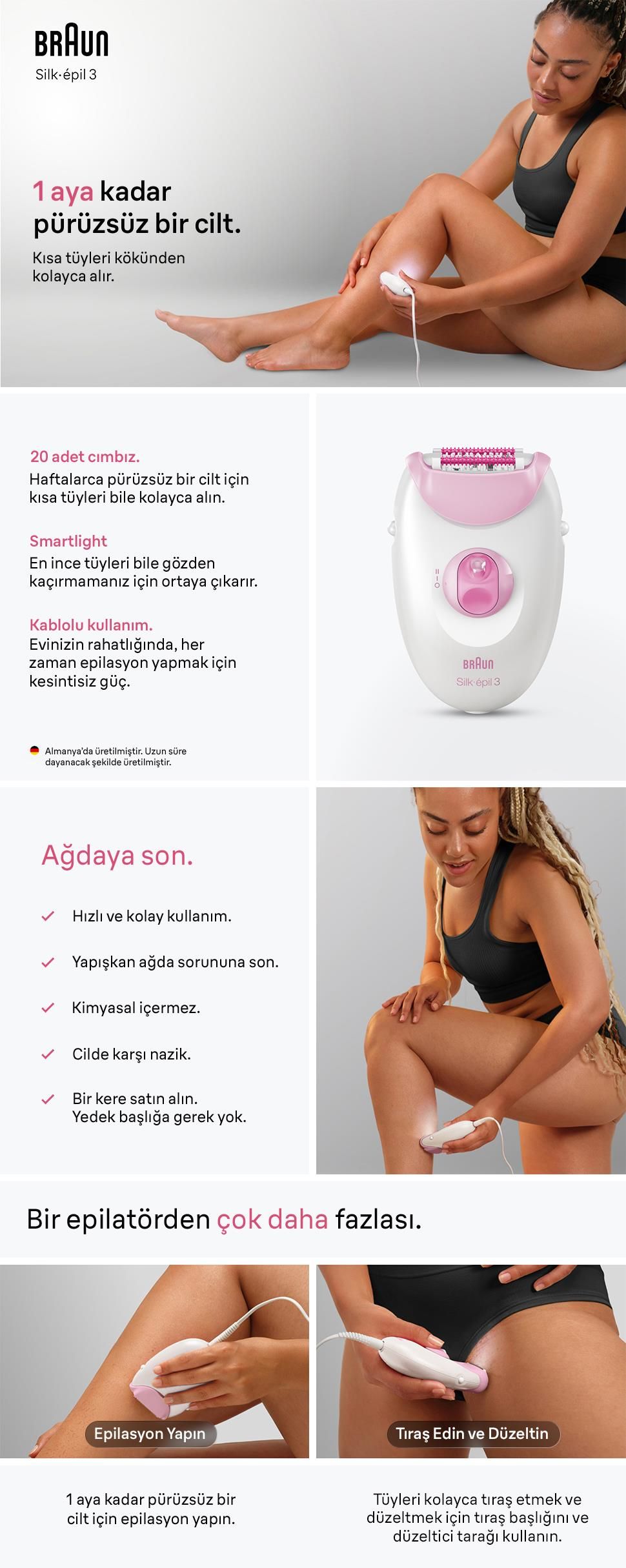 Braun Silk·épil 3 Kablolu Epilatör, Kalıcı Pürüzsüz Cilt, 3-031