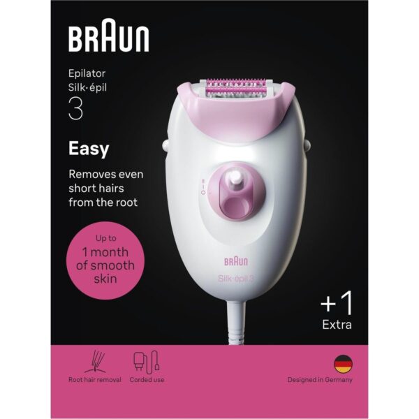 Braun Silk·épil 3 Kablolu Epilatör, Kalıcı Pürüzsüz Cilt, 3-202