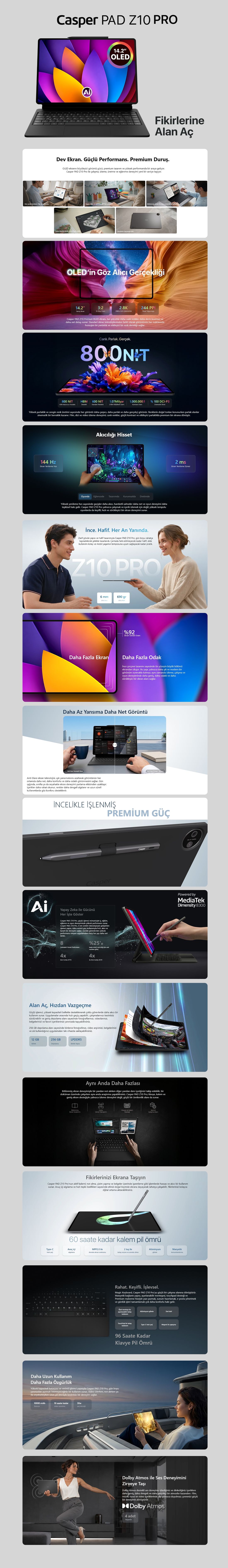Casper PAD Z10 PRO 14.2" OLED 2.8K Tablet 12GB RAM 256GB Android 16 İşletim Sistemi ile Yüksek Performans