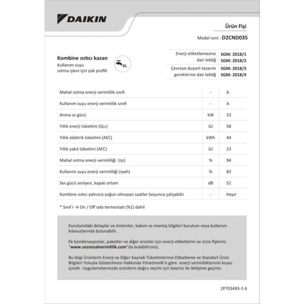 Daikin Ndj Smart Premix 35 kW Tam Yoğuşmalı Kombi + Hermetik Baca Isıtma Tekniği