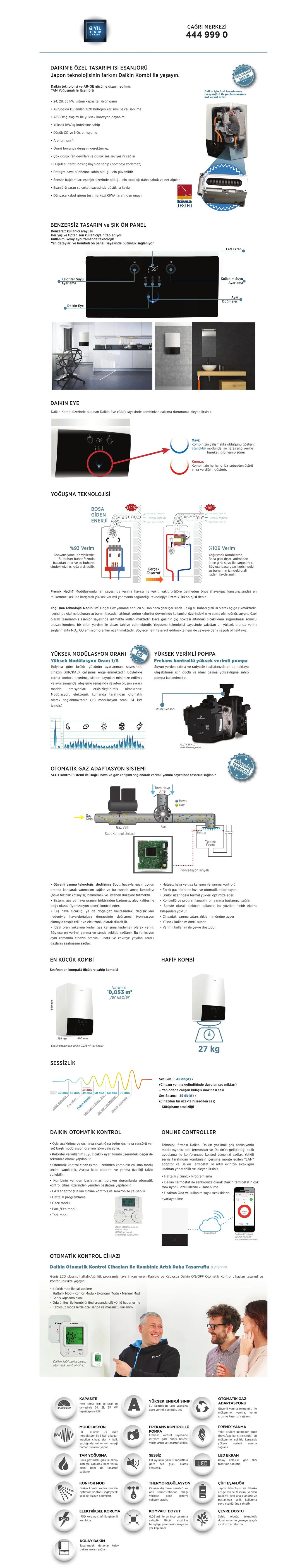 Daikin Tam Yoğuşmalı Premix NDJ Kombi 24 kW D2CND024AATR Hermetik Baca Tipi Isıtma Tekniği