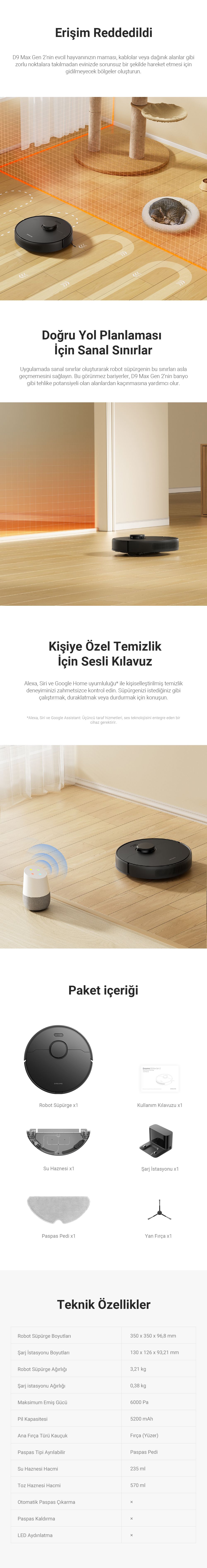 Dreame D9 Max Gen 2 Robot Süpürge Siyah