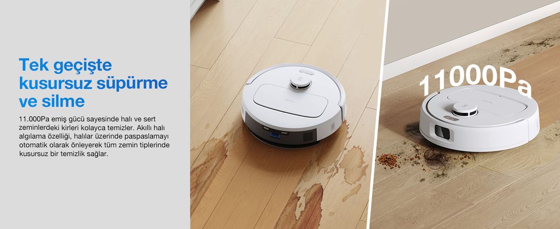 ECOVACS Akıllı Robot Süpürge, 8000Pa Emiş Gücü, 2'si 1 Arada Süpürme ve Paspaslama, TrueMapping Lazer Navigasyon, 300 Dakika Çalışma Süresi