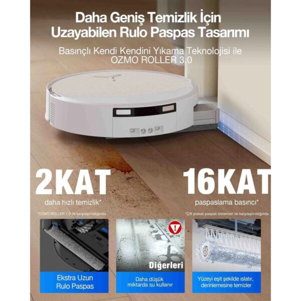 ECOVACS DEEBOT Robot Süpürge ve Paspas, 30.000 Pa Emiş Gücü, OZMO Roller 3.0, Triple Lift Teknolojisi, TruePass 4WD Engelleri Aşma, Akıllı Navigasyon, Temiz Su ile Basınçlı Yıkama