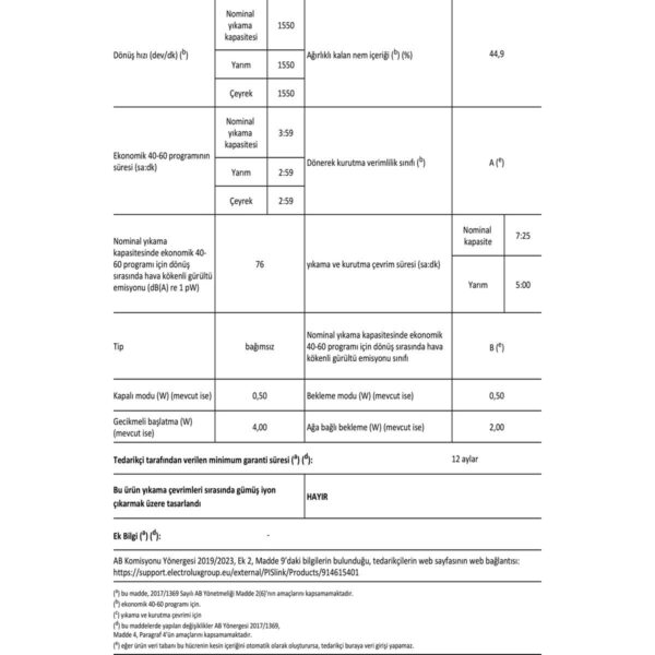 Electrolux EW8W7607AT 800 Serisi Kurutmalı Çamaşır Makinesi