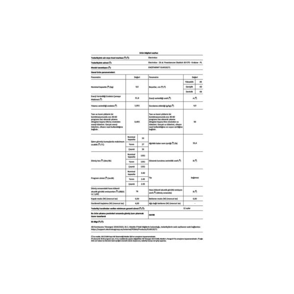 Electrolux EWZF549WT 9 kg 1400 Devir TimeCare 14/30/60 dk Hızlı Yıkama Buharlı Anti Alerji Programlı Inverter Çamaşır Makinesi
