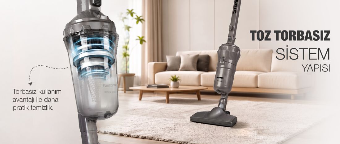Fantom Magıc P 3000 Toz Torbasız Dikey Süpürge Antrasit 1 Litre Toz Hacmi ve Yüksek Emiş Gücü