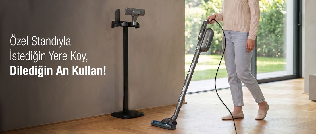 Fantom Pratic Aır Power P 1250 Antrasit Torbasız Dönebilen Turbo Başlıklı Dikey Süpürge