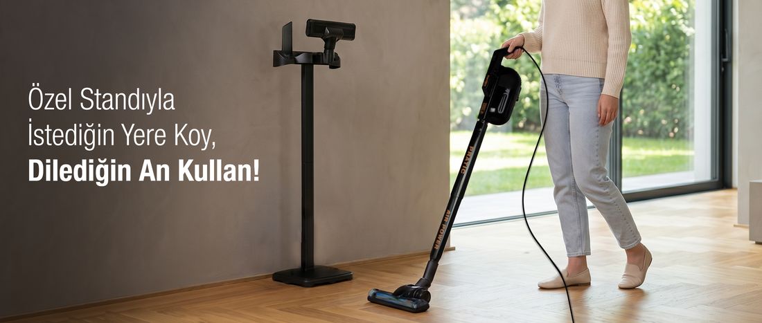 Fantom Pratic Aır Power P 1250 Siyah Torbasız Dönebilen Turbo Başlıklı Dikey Süpürge