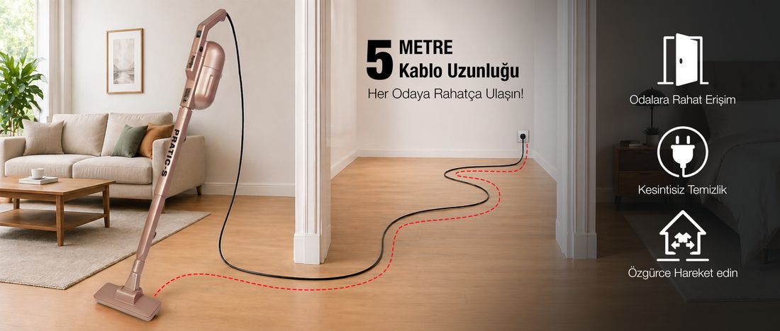 Fantom Pratıc-S P 1200 Dikey Süpürge Rose Gold Toz Haznesi Var 0,2 L Güçlü Emiş Teknolojisi