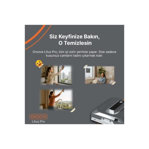 Groove Litus Pro Akıllı Uygulama Kontrollü Cam Temizleme Silme Robotu +Yapay Zeka Desteği+Ultra Sessiz+Akıllı Sensör+4 Ultrasonik Sprey