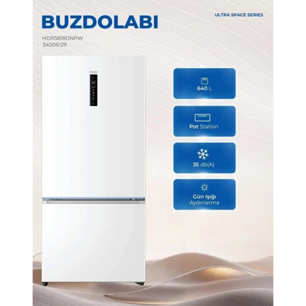 Haier HDR5818DNPW D Enerji Sınıfı 640 Lt Kombi Tipi No Frost Buzdolabı