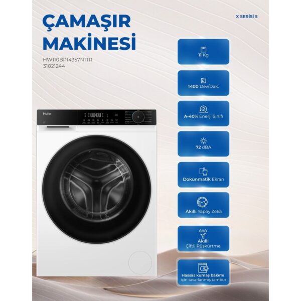 Haier HW110BP14357N1TR 11 kg Wi-Fi Bağlantılı 1400 Devir Çamaşır Makinesi