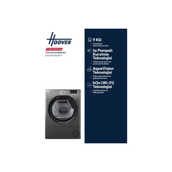 Hoover HLE H9A2DCER-17 9 kg Wi-Fi Bağlantılı Isı Pompalı Kurutma Makinesi