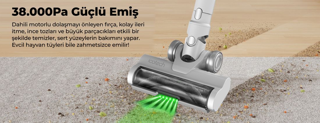 Icotech F30 Max 38KPA Greeneye Lazer Teknoloji Şarjlı Dikey Süpürge