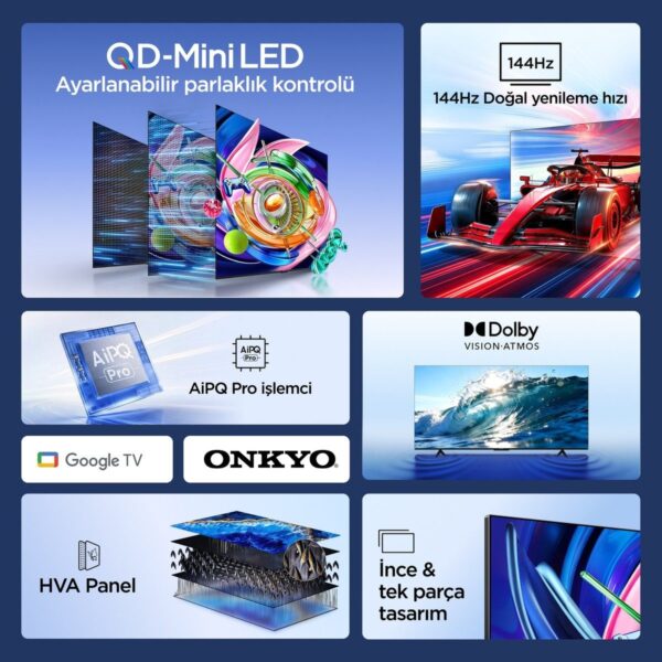 iFFALCON 65U85A 65” 165 Ekran Uydu Alıcılı 4K Ultra HD Google QD-MiniLED Dimming TV