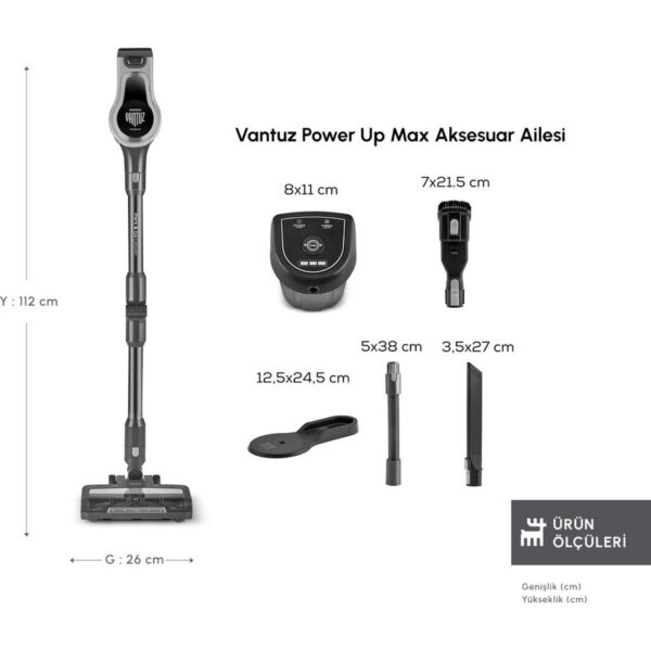 Karaca Vantuz Power Up Max Dikey Süpürge Silver 0,6 L Toz Haznesi ile Turbo Başlık Özellikli