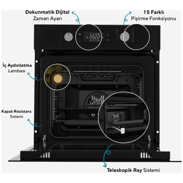 Kumtel Digital Plus 15 Programlı Dokunmatik Siyah Cam Ankastre Set