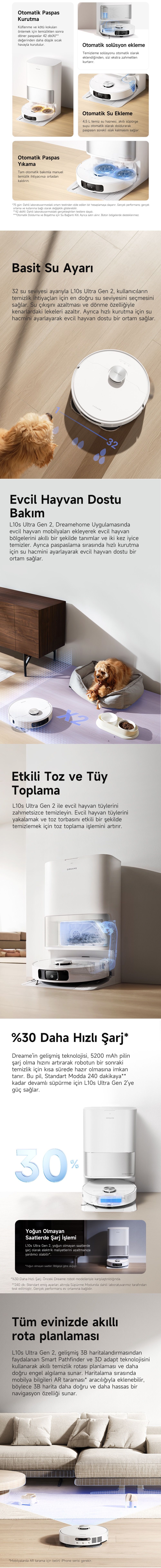 L10s Ultra Gen 2 Robot Süpürge Beyaz, 10.000Pa Emiş Gücü