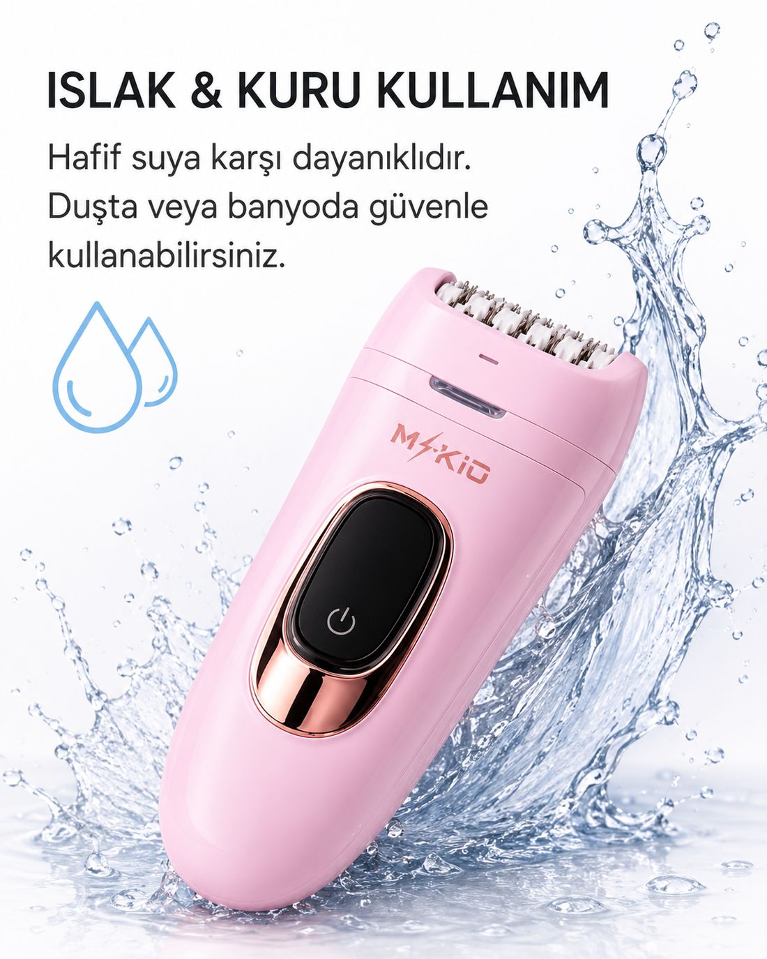 Mkio 7 Parça Şarjlı Işıklı Epilatör, LED Ekranlı Epilasyon Cihazı, 2 Kademe Hız Ayarı, 60 Dakika Kullanım, Yüz-KoltukAltı-BikiniBölgesi-Bacak Islak-Kuru Kullanım, Kadın Tıraş Cihazı