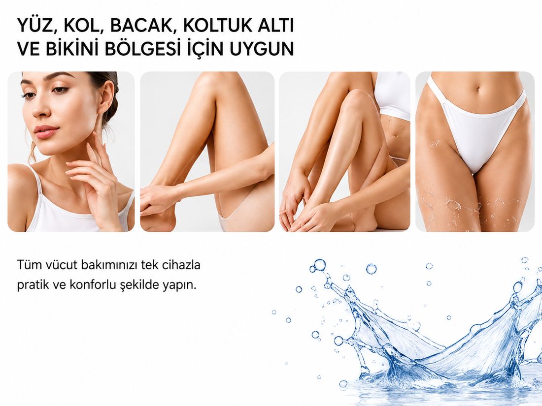 Mkio 7 Parça Şarjlı Işıklı Epilatör, LED Ekranlı Epilasyon Cihazı, 2 Kademe Hız Ayarı, 60 Dakika Kullanım, Yüz-KoltukAltı-BikiniBölgesi-Bacak Islak-Kuru Kullanım, Kadın Tıraş Cihazı