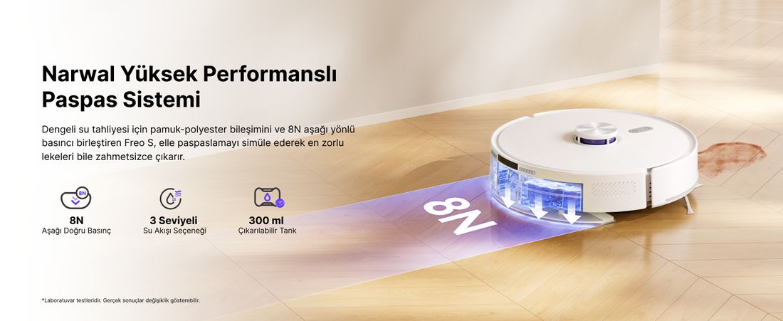 Narwal Freo S Akıllı Robot Süpürge Beyaz,8000PA Emiş Gücü