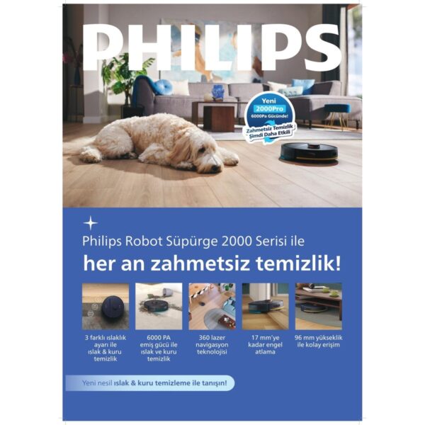 Philips2000 Serisi Robot Süpürge 6000 Pa Emiş Gücü Akıllı Navigasyon ile Sert Zemin Temizliği için İdeal XU2000/15