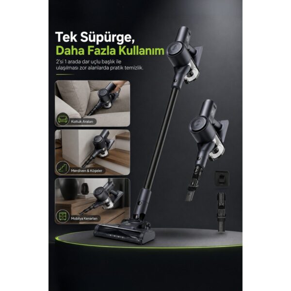 Pirantech Es-98 Kablosuz Dikey Süpürge 11 Kpa Güçlü Emiş Hepa Filtreli Şarjlı Süpürge