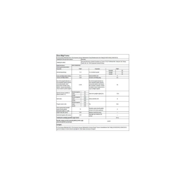 Samsung 11 kg 1400 Devir A Enerji Sınıfı Çamaşır Makinesi Siyah Renk ile Yüksek Performans WW11DB7B34GBAH