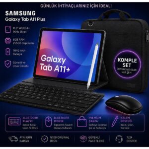 Samsung Galaxy Tab A11+ Plus 8gb 256GB 11'' Tablet+Kalem+Klavye+Çanta Uzay Siyahı