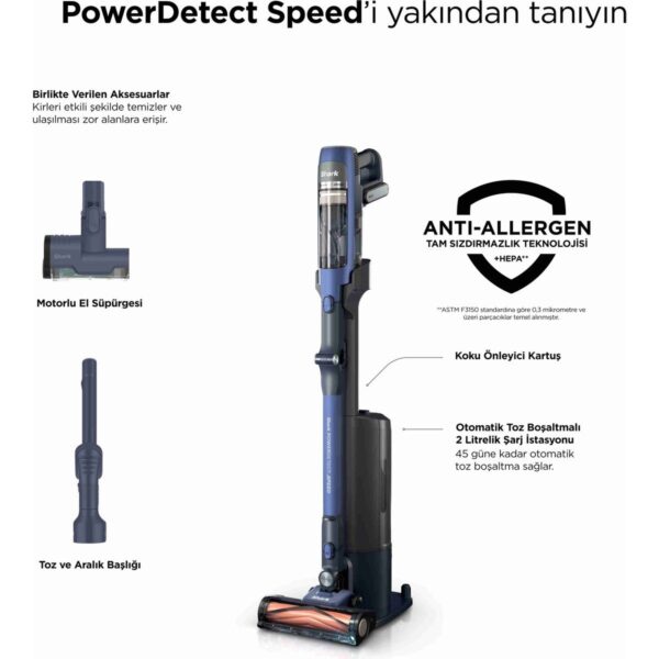 Shark® Powerdetect Speed™ Clean & Empty – Auto Empty Sistemli Pet Başlıklı Şarjlı Dikey Süpürge – Ultramarine