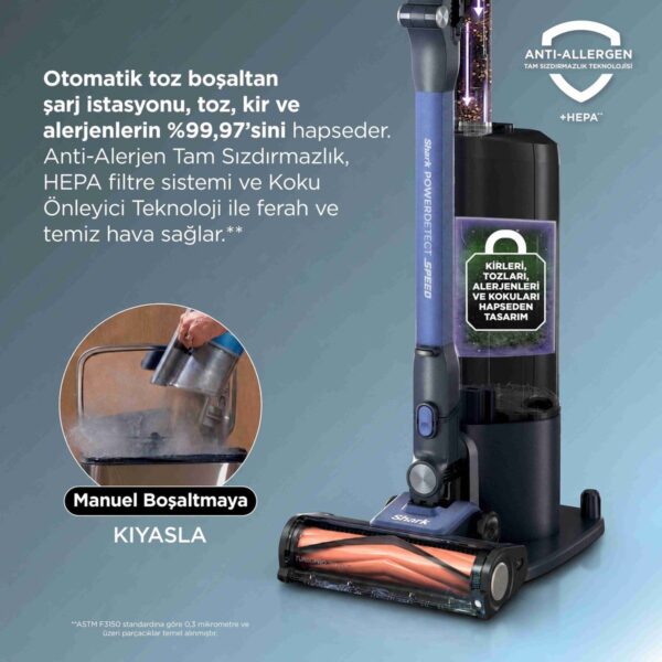 Shark® Powerdetect Speed™ Clean & Empty – Auto Empty Sistemli Pet Başlıklı Şarjlı Dikey Süpürge – Ultramarine