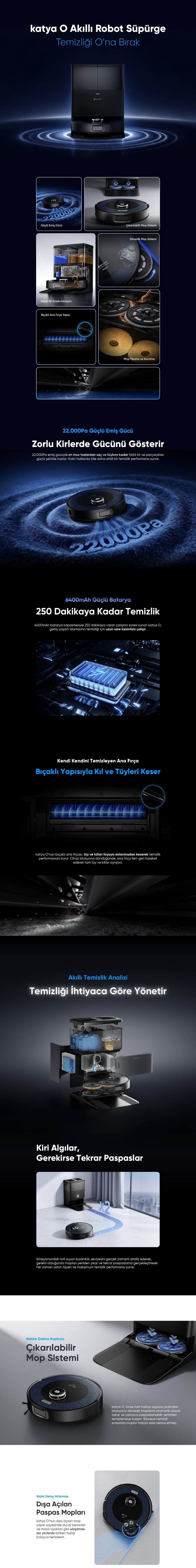 Şımart Katya O Akıllı Robot Süpürge 22000PA Otomatik Mop Sistemi ve Kıl Kesici Ana Fırça
