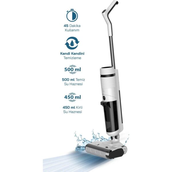 Sinbo SFC-4105 Beyaz Islak-Kuru Yüzey Temizleyici Şarjlı Kullanım ve 0,4 L Toz Haznesi ile