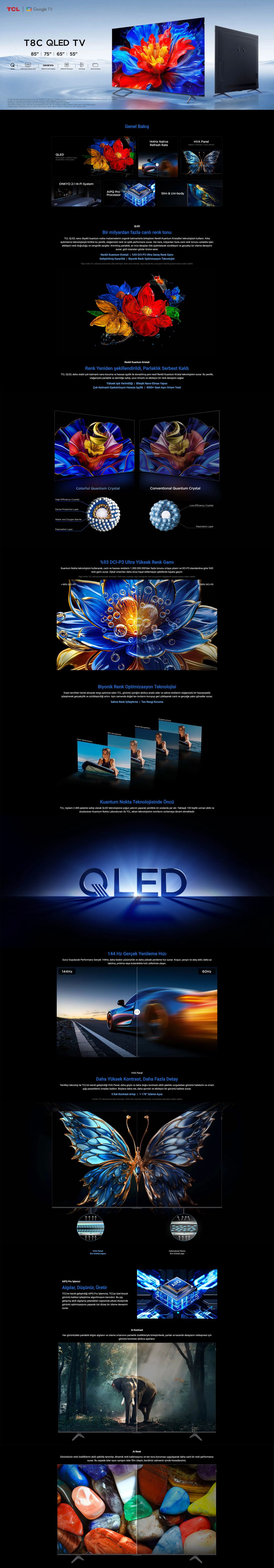 TCL 55T8C 55" 139 Ekran Uydu Alıcılı 4K Ultra HD QLED Google TV