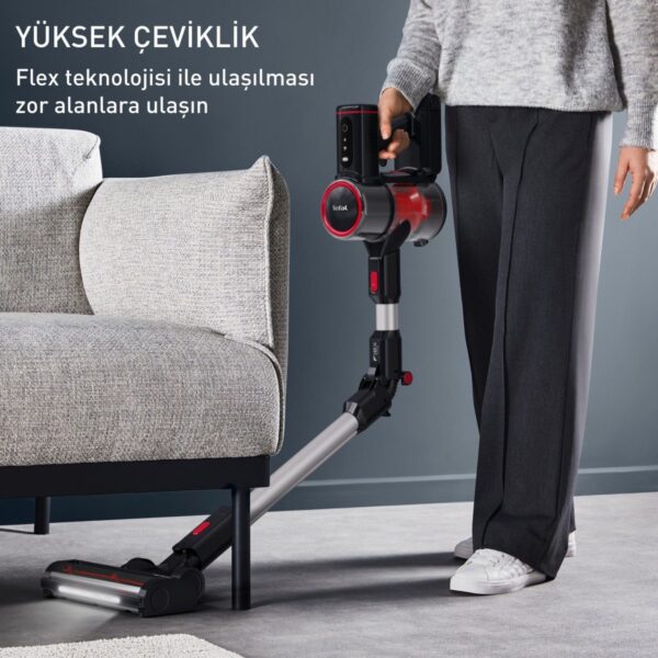 Tefal TY6T90TR X-Force Flex 8.60 Max Aqua Kablosuz Şarjlı Dikey Süpürge Kırmızı – Siyah Toz Haznesi ile Kolay Temizlik