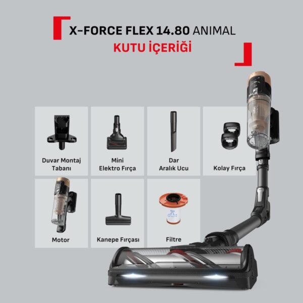 Tefal TY9B74WO X-Force Flex 14.80 Animal Care 240 Air Watt Güçlü Kablosuz Şarjlı Dikey Süpürge