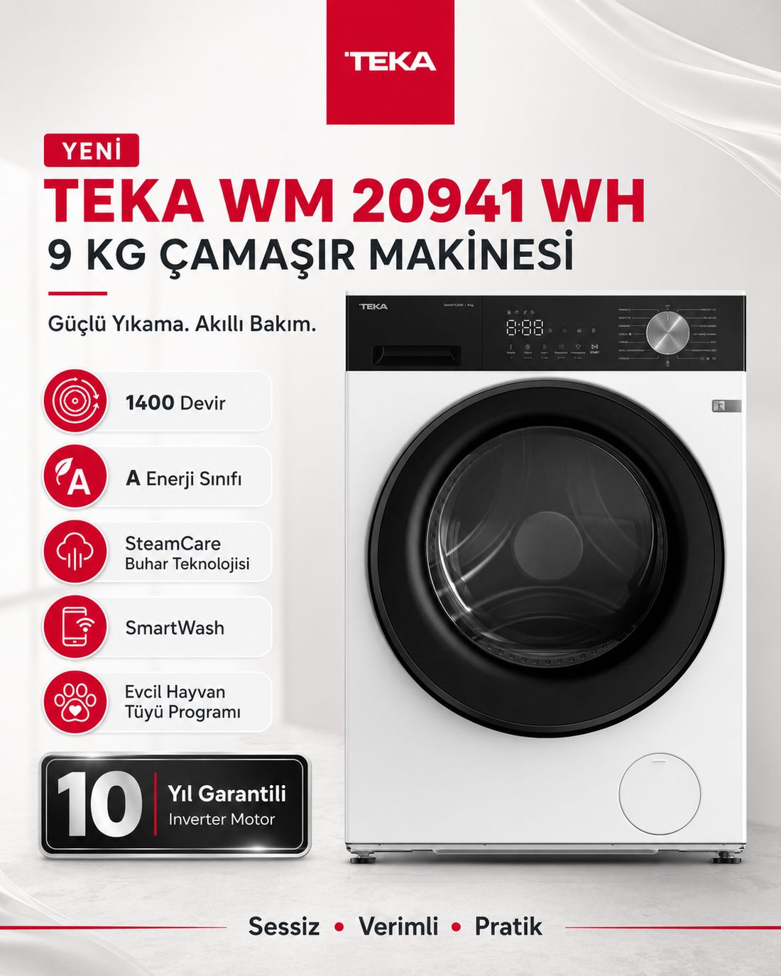Teka WM 20941 WH 9 Kg Çamaşır Makinesi 1400 Devir A Enerji Sınıfı ile Güçlü Yıkama