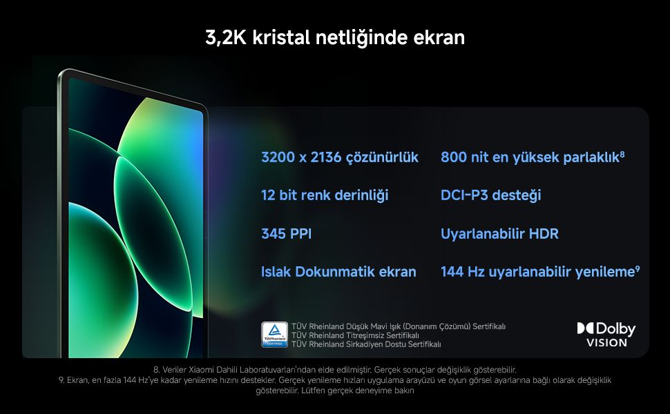 Xiaomi Pad 8 8gb 256 GB Gri Tablet Klavyeli